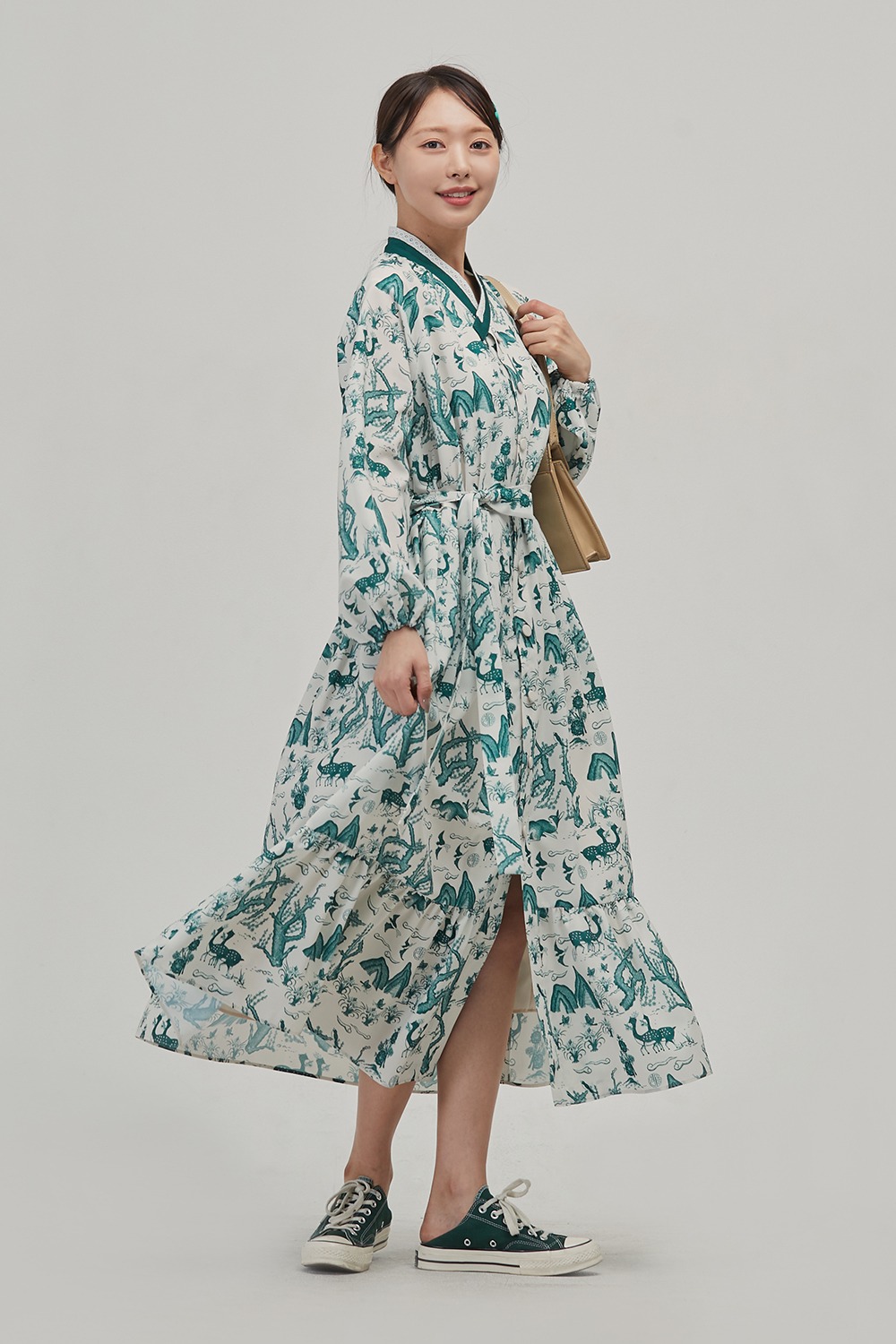 Blossom Long Sleeve Hanbok Dress [Green]